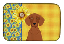 Load image into Gallery viewer, Summer Sunflowers Red Dachshund Dish Drying Mat – Absorbent, Artistic Kitchen Essentials