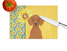 Load image into Gallery viewer, Summer Sunflowers Red Dachshund Glass Cutting Boards – Durable, Decorative Kitchen Art Large