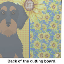Load image into Gallery viewer, Summer Sunflowers Wirehair Black and Tan Dachshund Glass Cutting Boards – Durable, Decorative Kitchen Art Large
