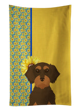 Load image into Gallery viewer, Summer Sunflowers Wirehair Chocolate and Tan Dachshund Kitchen Towel