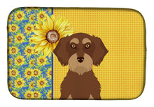 Load image into Gallery viewer, Summer Sunflowers Wirehair Red and Tan Dachshund Dish Drying Mat – Absorbent, Artistic Kitchen Essentials