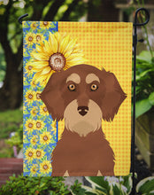Load image into Gallery viewer, Summer Sunflowers Wirehair Red and Tan Dachshund Garden Flag – Decorative Outdoor Yard Flag