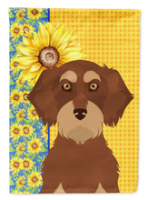 Load image into Gallery viewer, Summer Sunflowers Wirehair Red and Tan Dachshund Garden Flag – Decorative Outdoor Yard Flag