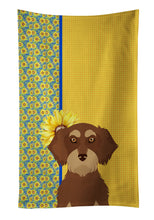 Load image into Gallery viewer, Summer Sunflowers Wirehair Red and Tan Dachshund Kitchen Towel