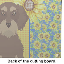 Load image into Gallery viewer, Summer Sunflowers Wirehair Red and Tan Dachshund Glass Cutting Boards – Durable, Decorative Kitchen Art Large