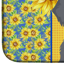 Load image into Gallery viewer, Summer Sunflowers Wirehair Blue and Tan Dachshund Dish Drying Mat – Absorbent, Artistic Kitchen Essentials