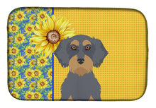 Load image into Gallery viewer, Summer Sunflowers Wirehair Blue and Tan Dachshund Dish Drying Mat – Absorbent, Artistic Kitchen Essentials