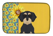 Load image into Gallery viewer, Summer Sunflowers Wirehair Black and Cream Dachshund Dish Drying Mat – Absorbent, Artistic Kitchen Essentials