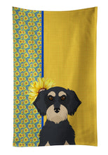 Load image into Gallery viewer, Summer Sunflowers Wirehair Black and Cream Dachshund Kitchen Towel