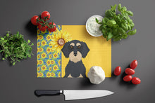 Load image into Gallery viewer, Summer Sunflowers Wirehair Black and Cream Dachshund Glass Cutting Boards – Durable, Decorative Kitchen Art Large