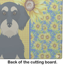 Load image into Gallery viewer, Summer Sunflowers Wirehair Black and Cream Dachshund Glass Cutting Boards – Durable, Decorative Kitchen Art Large