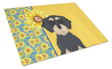 Load image into Gallery viewer, Summer Sunflowers Wirehair Black and Cream Dachshund Glass Cutting Boards – Durable, Decorative Kitchen Art Large
