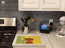Load image into Gallery viewer, Summer Sunflowers Wirehair Red Dachshund Glass Cutting Boards – Durable, Decorative Kitchen Art Large
