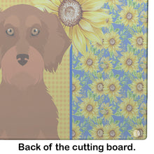 Load image into Gallery viewer, Summer Sunflowers Wirehair Red Dachshund Glass Cutting Boards – Durable, Decorative Kitchen Art Large