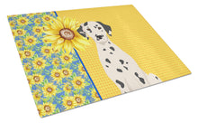 Load image into Gallery viewer, Summer Sunflowers Dalmatian Glass Cutting Boards – Durable, Decorative Kitchen Art Large
