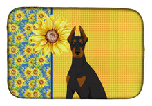 Load image into Gallery viewer, Summer Sunflowers Black and Tan Doberman Pinscher Dish Drying Mat – Absorbent, Artistic Kitchen Essentials