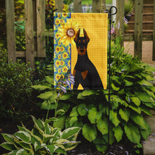Load image into Gallery viewer, Summer Sunflowers Black and Tan Doberman Pinscher Garden Flag – Decorative Outdoor Yard Flag