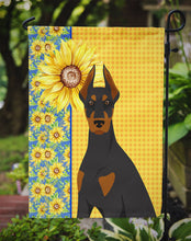 Load image into Gallery viewer, Summer Sunflowers Black and Tan Doberman Pinscher Garden Flag – Decorative Outdoor Yard Flag