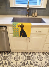 Load image into Gallery viewer, Summer Sunflowers Black and Tan Doberman Pinscher Kitchen Towel