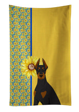 Load image into Gallery viewer, Summer Sunflowers Black and Tan Doberman Pinscher Kitchen Towel