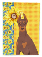 Load image into Gallery viewer, Summer Sunflowers Red and Tan Doberman Pinscher Garden Flag – Decorative Outdoor Yard Flag