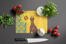 Load image into Gallery viewer, Summer Sunflowers Red and Tan Doberman Pinscher Glass Cutting Boards – Durable, Decorative Kitchen Art Large