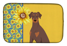 Load image into Gallery viewer, Summer Sunflowers Natural Ear Red and Tan Doberman Pinscher Dish Drying Mat – Absorbent, Artistic Kitchen Essentials