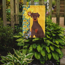 Load image into Gallery viewer, Summer Sunflowers Natural Ear Red and Tan Doberman Pinscher Garden Flag – Decorative Outdoor Yard Flag