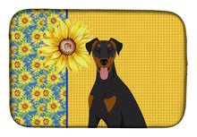 Load image into Gallery viewer, Summer Sunflowers Natural Ear Black and Tan Doberman Pinscher Dish Drying Mat – Absorbent, Artistic Kitchen Essentials