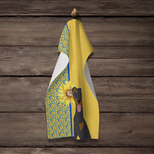 Load image into Gallery viewer, Summer Sunflowers Natural Ear Black and Tan Doberman Pinscher Kitchen Towel