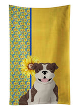 Load image into Gallery viewer, Summer Sunflowers Brindle English Bulldog Kitchen Towel