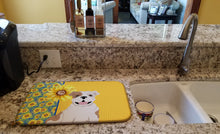 Load image into Gallery viewer, Summer Sunflowers Piebald English Bulldog Dish Drying Mat – Absorbent, Artistic Kitchen Essentials