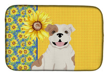 Load image into Gallery viewer, Summer Sunflowers Piebald English Bulldog Dish Drying Mat – Absorbent, Artistic Kitchen Essentials