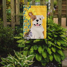 Load image into Gallery viewer, Summer Sunflowers Piebald English Bulldog Garden Flag – Decorative Outdoor Yard Flag
