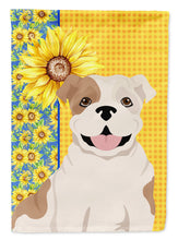 Load image into Gallery viewer, Summer Sunflowers Piebald English Bulldog Garden Flag – Decorative Outdoor Yard Flag