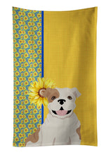 Load image into Gallery viewer, Summer Sunflowers Piebald English Bulldog Kitchen Towel