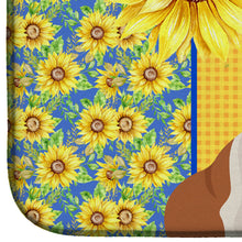 Load image into Gallery viewer, Summer Sunflowers Red English Bulldog Dish Drying Mat – Absorbent, Artistic Kitchen Essentials