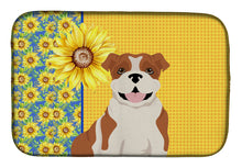 Load image into Gallery viewer, Summer Sunflowers Red English Bulldog Dish Drying Mat – Absorbent, Artistic Kitchen Essentials