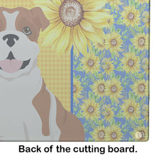 Load image into Gallery viewer, Summer Sunflowers Red English Bulldog Glass Cutting Boards – Durable, Decorative Kitchen Art Large