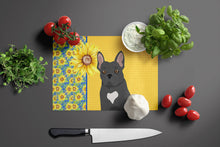Load image into Gallery viewer, Summer Sunflowers Black French Bulldog Glass Cutting Boards – Durable, Decorative Kitchen Art Large