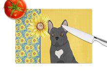 Load image into Gallery viewer, Summer Sunflowers Black French Bulldog Glass Cutting Boards – Durable, Decorative Kitchen Art Large