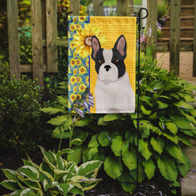 Load image into Gallery viewer, Summer Sunflowers Black and White French Bulldog Garden Flag – Decorative Outdoor Yard Flag