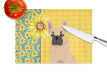 Load image into Gallery viewer, Summer Sunflowers Fawn French Bulldog Glass Cutting Boards – Durable, Decorative Kitchen Art Large