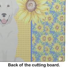 Load image into Gallery viewer, Summer Sunflowers Cream Golden Retriever Glass Cutting Boards – Durable, Decorative Kitchen Art Large