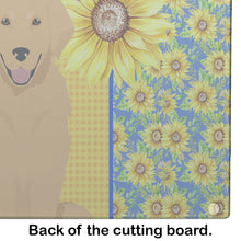 Load image into Gallery viewer, Summer Sunflowers Gold Golden Retriever Glass Cutting Boards – Durable, Decorative Kitchen Art Large
