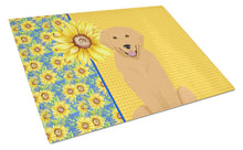 Load image into Gallery viewer, Summer Sunflowers Gold Golden Retriever Glass Cutting Boards – Durable, Decorative Kitchen Art Large