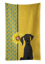 Load image into Gallery viewer, Summer Sunflowers Black Great Dane Kitchen Towel
