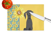 Load image into Gallery viewer, Summer Sunflowers Black Great Dane Glass Cutting Boards – Durable, Decorative Kitchen Art Large