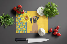 Load image into Gallery viewer, Summer Sunflowers Fawn Great Dane Glass Cutting Boards – Durable, Decorative Kitchen Art Large
