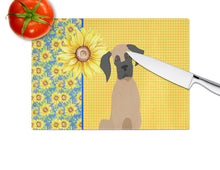 Load image into Gallery viewer, Summer Sunflowers Fawn Great Dane Glass Cutting Boards – Durable, Decorative Kitchen Art Large